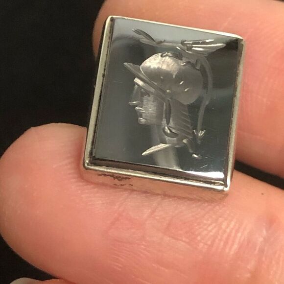 vintage sterling silver trojan greek soldier hematite trojan cuff links intaglio - Picture 3 of 10